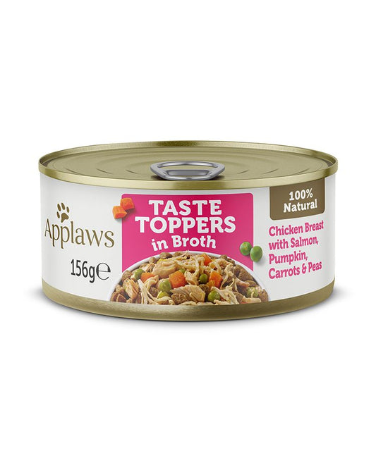 Applaws Taste Toppers in Broth with Chicken Breast, Salmon & Vegetables | 100% Natural | 156g