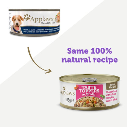 Applaws Taste Toppers in Broth with Chicken Breast, Salmon & Vegetables | 100% Natural | 156g