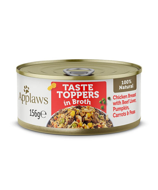 Applaws Taste Toppers in Broth with Chicken Breast, Beef Liver & Vegetables | 100% Natural | 156g