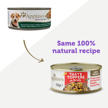 Applaws Taste Toppers in Broth with Chicken Breast, Beef Liver & Vegetables | 100% Natural | 156g