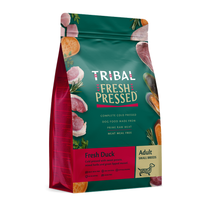 Tribal Fresh Duck Cold Pressed Dog Food | 70% Duck | Meat Meal Free | Grain Free | No Bloating | Adult Small Breeds | 2.5kg-12kg