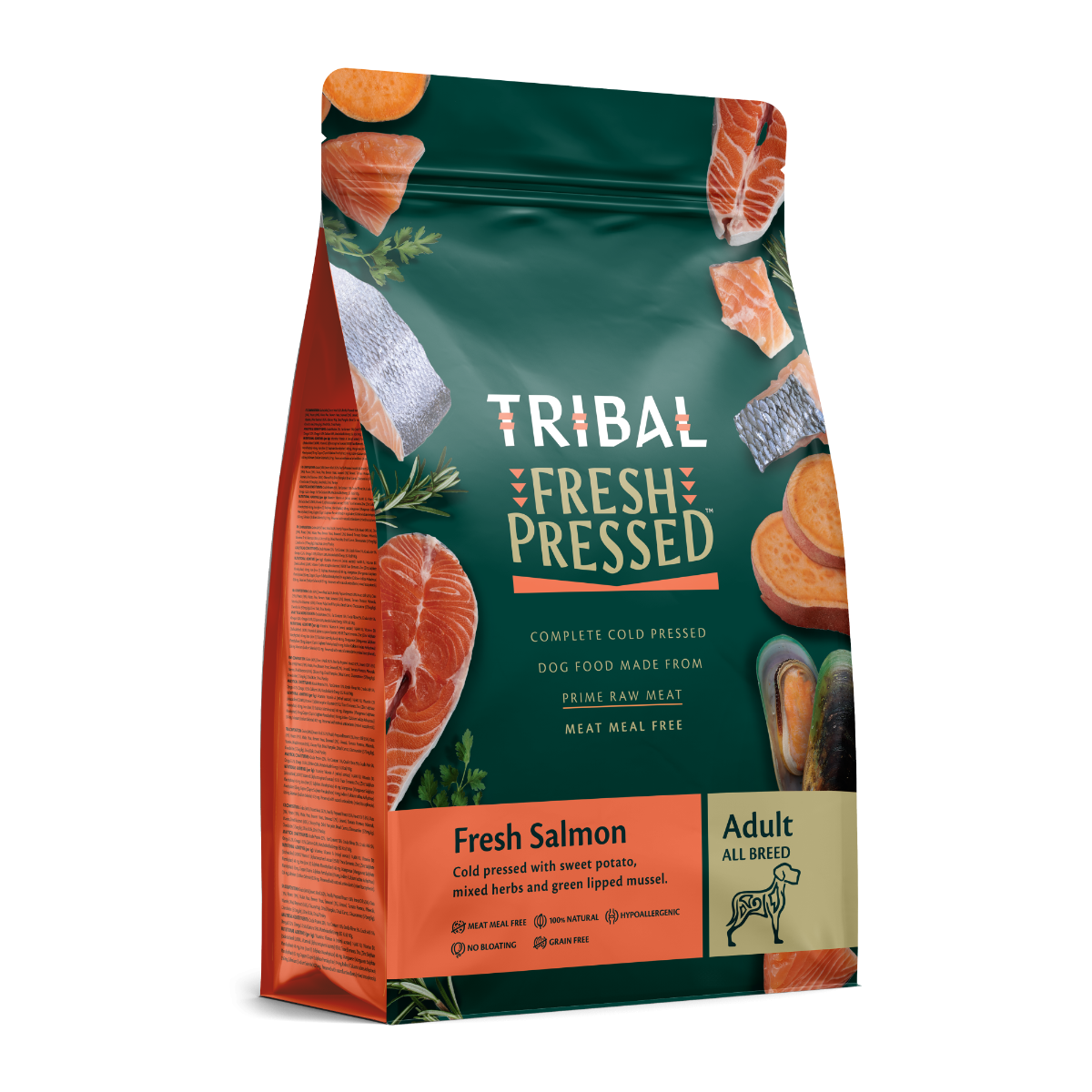 Tribal Fresh Salmon Cold Pressed Dog Food | 70% Salmon | Meat Meal Free | Grain Free | No Bloating | Adult All Breeds | 2.5kg-12kg