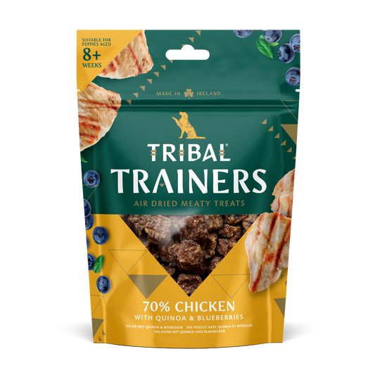 Tribal Trainers Chicken, Quinoa & Blueberry | 70% Chicken | Air Dried Meaty Treats | Puppy 8+ Weeks | Made in Ireland | 70g