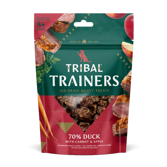 Tribal Trainers Duck, Carrot & Apple | 70% Duck | Air Dried Meaty Treats | Puppy 8+ Weeks | Made in Ireland | 70g
