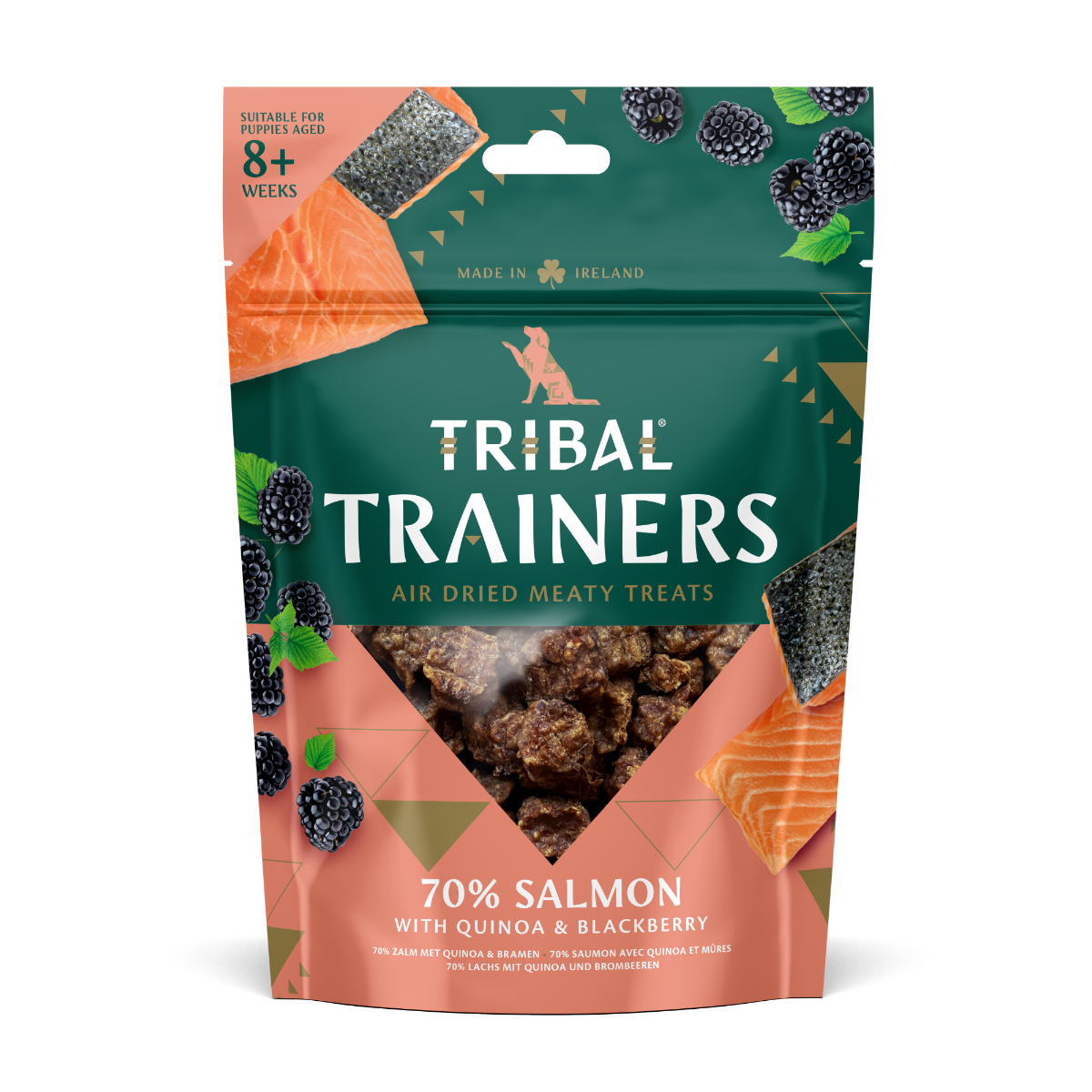 Tribal Trainers Salmon, Quinoa & Blackberry | 70% Salmon | Air Dried Meaty Treats | Puppy 8+ Weeks | Made in Ireland | 70g