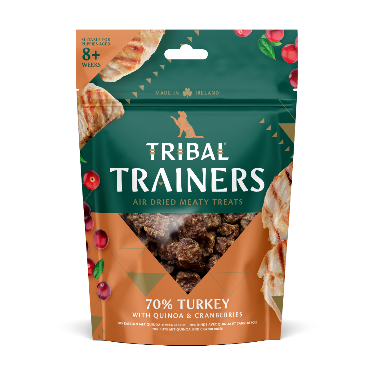 Tribal Trainers Turkey, Quinoa & Cranberry | 70% Turkey | Air Dried Meaty Treats | Puppy 8+ Weeks | Made in Ireland | 70g