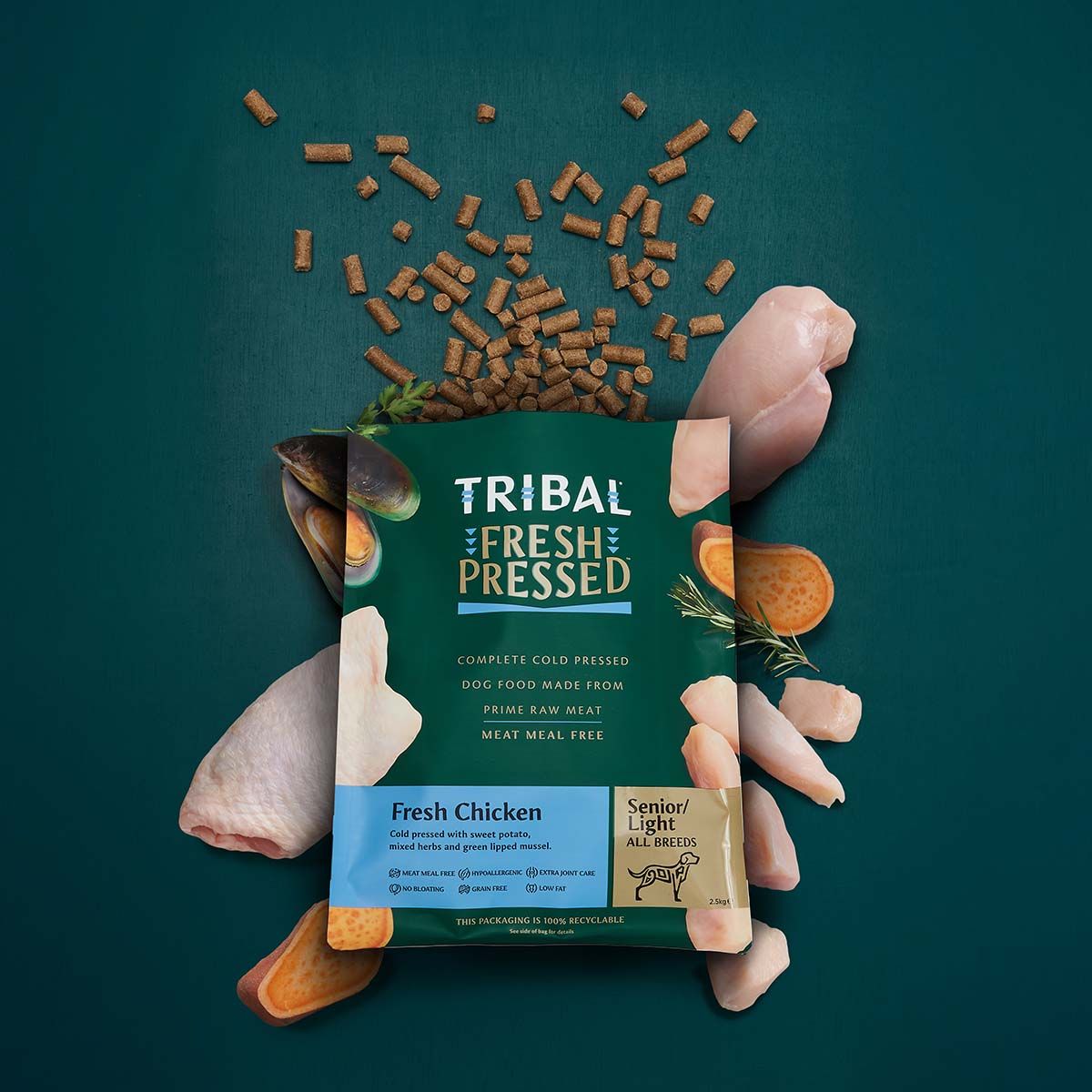 Tribal Fresh Chicken Senior/Light Cold Pressed Dog Food | Meat Meal Free | Low Fat | Extra Joint Care | Grain Free | 2.5kg-12kg