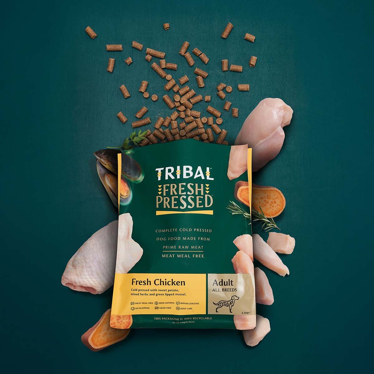 Tribal Fresh Chicken Cold Pressed Dog Food | Meat Meal Free | Grain Free | Hypoallergenic | Adult All Breeds | 2.5kg-12kg