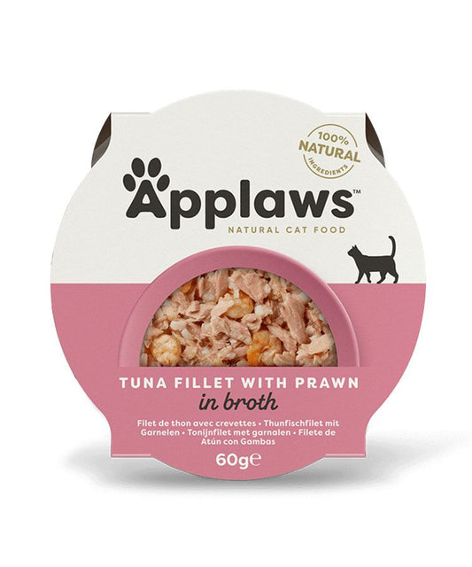 Applaws 100% Natural Tuna Fillet with Prawn in Broth | Luxury Cat Food | 60g