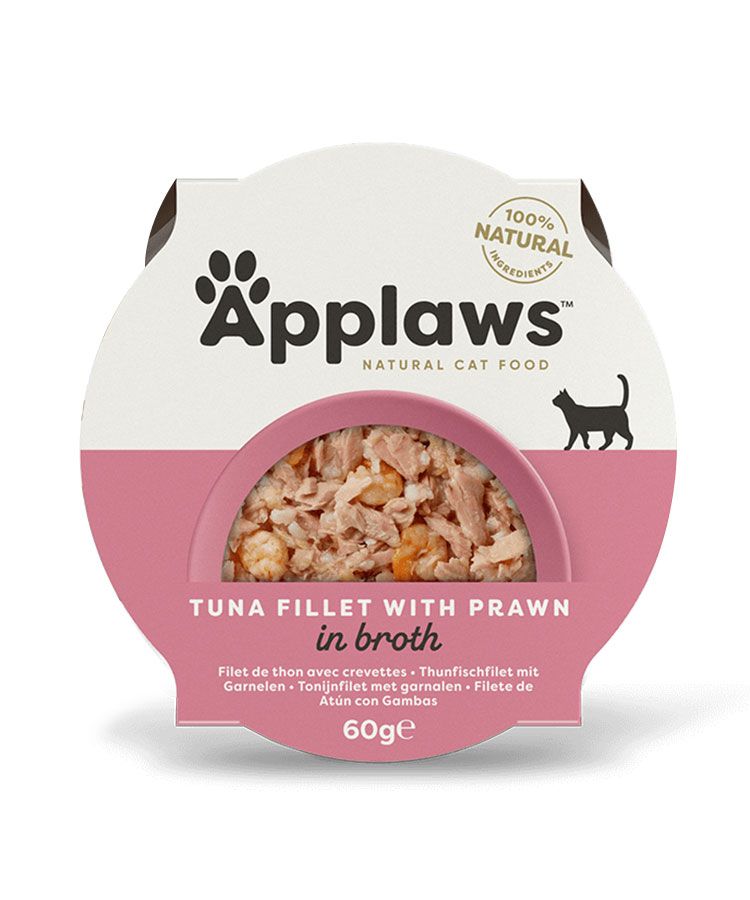 Applaws 100% Natural Tuna Fillet with Prawn in Broth | Luxury Cat Food | 60g
