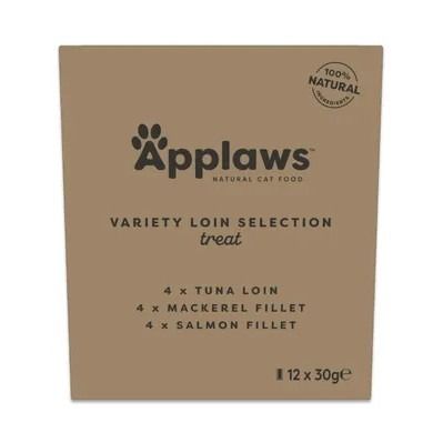 Applaws Variety Loin Selection Natural Cat Treats | Tuna, Mackerel & Salmon | 12 x 30g Pouch Pack